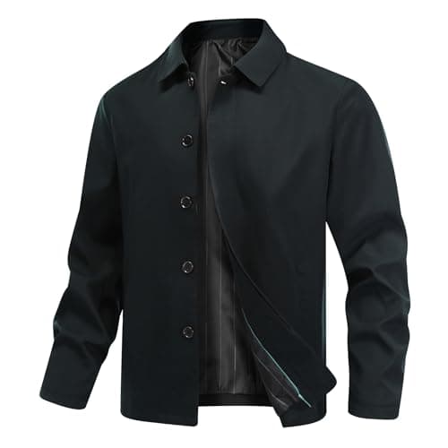 Image of Allthemen Men's Lightweight Casual Jacket Classic Loose Fit Lapel Button Coat Solid Color Green M