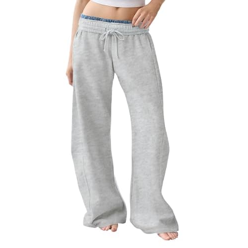 Image of Grey Baggy Joggers Womens Wide Leg Track Pants Baggy Low Rise Elastic Waisted Drawstring Loose Fit Trousers Casual Y2K Solid Color Joggers Lounge Athletic Running Sweatpants with Pockets Grey,M