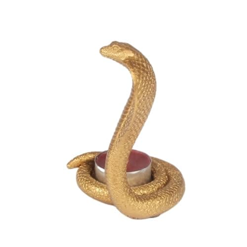 Image of Gold Resin Cobra Tealight Candle Holder Snake Shaped T-Light Ornament Tabletop Shelf Sitter Home Decorative Gift
