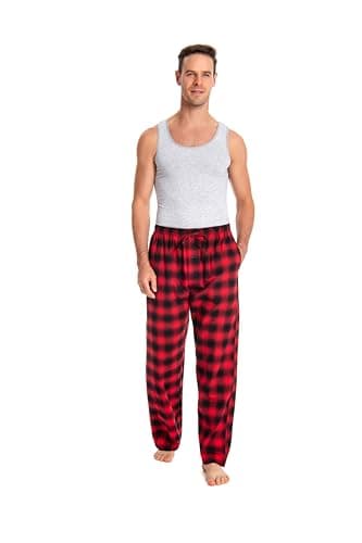 Image of JTPW Men's 100% Cotton Flannel Comfortable Pajama/Lounge Bottoms with Pockets,Black Red Plaid,M