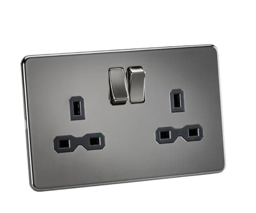 Image of Knightsbridge SFR9000BN Twin Screwless 13A 2G Dp Switched Socket Nickel with Black Insert, 230 V