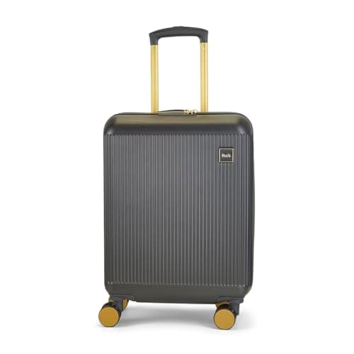 Image of Rock Aria Small Hard Shell Cabin Suitcase in Charcoal with Gold - A Sleek Statement with Gold Toned Accents - Telescopic Handle, Impact-Resistant Material & TSA Combination Lock - 55x39x22cm 34L