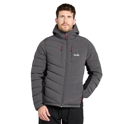 Image of Peter Storm Men’s Ingleton Hybrid Jacket with Adjustable Hood and Stretch Side Panelling, Water Repellent & Insulated Winter Padded Puffer Coat (UK, Alpha, L, Regular, Regular, Grey)