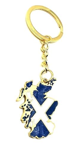 Image of SNS Components Scotland Scottish Saltire Map Outline United Kingdom Gold Country Flag Key Ring Metal Enamel Keyring