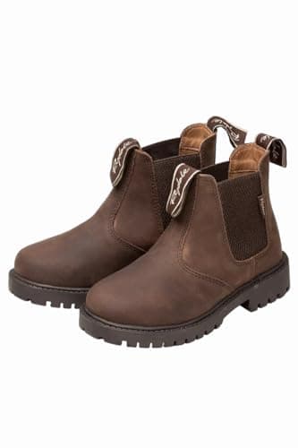 Image of Kid's Market Boots Boy's Girls Unisex Leather Country Boot Rubber Sole Slip On Dealer Boots (Waxy Brown, UK Footwear Size System, Big Kid, Numeric, Medium, 1)
