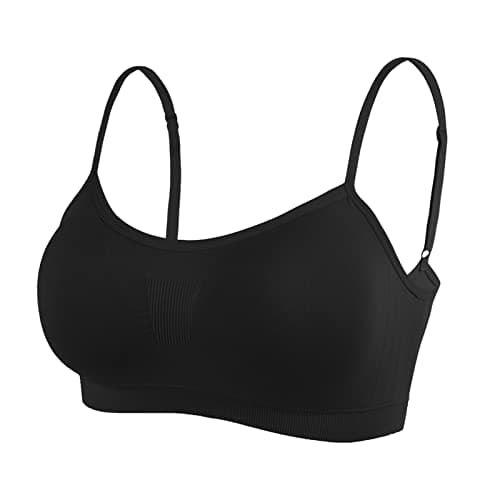 Image of Litthing Women Sports Bra Seamless Comfort Bras Padded Ladies Tops Adjustable Strap Bralettes Vest Style Athletic Wireless Wrap Chest Crop Top for Yoga Fitness Exercise Black