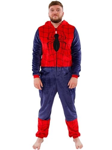 Image of Marvel Onesies For Men | Mens Spiderman Onesie | Spiderman Costume Adult | Small Multicolor