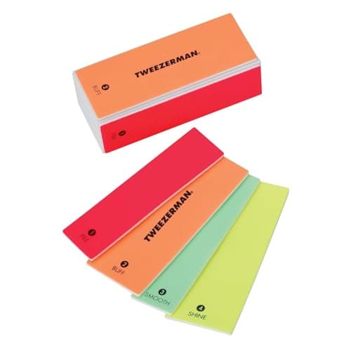 Image of Tweezerman Neon Buffing Block, Files, Smoothes, Buffs and Shines, 4 in 1 Buffing Block with Removable Neon Coloured Pads for Ease of Use, Bonus 12 Replacement Pads (Pack of 1)