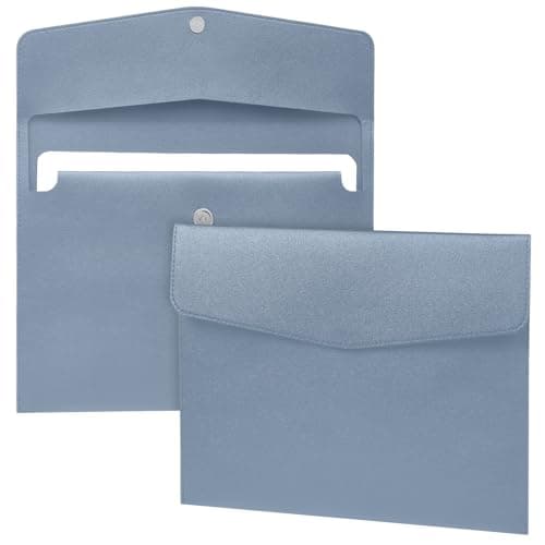 Image of OFFCUP Leather Envelope Documents, 2pcs A4 Leather File Folder, PU Document Bag, Travel Portfolio Bag Holder Organizer for Document Stationery Organizer Tablet PC Sleeve (Light Blue)