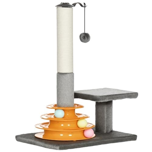 Image of PawHut 56cm Cat Tree for Indoor Cats, Scratching Post w/ Cat Toys Climbing Tower Activity Centre, Dangling Ball - Grey