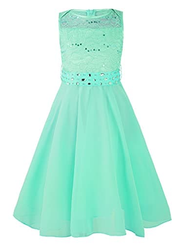 Image of CHICTRY Kids Girls Sparkle Belt Sequin Lace Flower Girl Bridesmaid Wedding Party Dresses Mint Green 15-16 Years