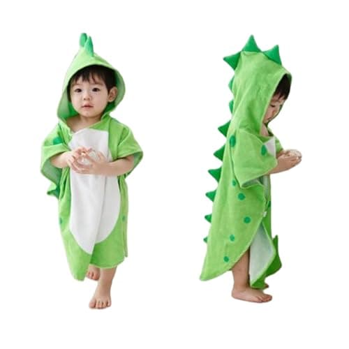 Image of Verve Jelly Hooded Baby Bathrobe, Cotton Dinosaur Pattern Cute Bath Towel Kids Robe Beach Swimming Hooded Poncho for Babies Boys Girls(Green)