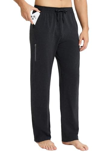Image of baleaf Mens Tracksuit Bottom Sweatpants with Zipper Pockets Elasticated Waisted Joggers Cotton Pants Dark Grey M