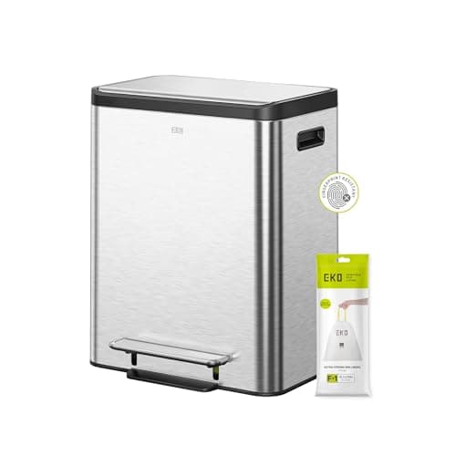 Image of EKO Ecocasa Recycling Kitchen Bin 15+15Litre, Pedal Rubbish Bin with Two Removable Inner Buckets, Perfect for Kitchen & Home, Stainless Steel