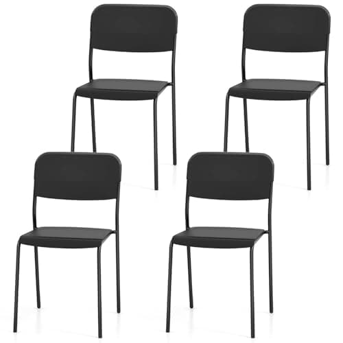 Image of TANGZON Stackable Dining Chairs Set of 4, Stacking Kitchen Seats With Backrest, Wide Seat & Metal Legs, Reception Conference Chairs for Home Living Room Office Lounge (Black)
