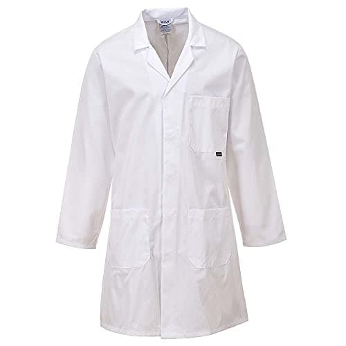 Image of Portwest C852 Mens Engineering Lab Coat Kingsmill Polycotton 245g Hardwearing Industrial Workwear Concealed Stud Food Hygiene Laboratory Warehouse Smock Chore Jacket, White, XXXL