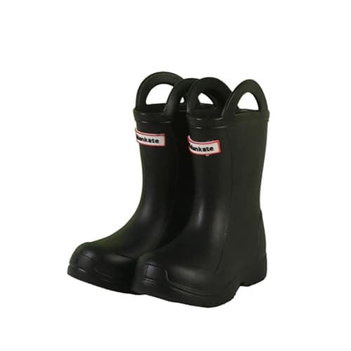 Image of Of the Day Kids Wellington Boots for Boys Girls Rubber Wellies Boots Unisex Children Waterproof Rain Boot with Pull on Handles Yellow Pink Black Blue Khaki Green Size 1 2 3 4 6 13