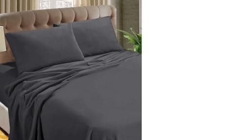 Image of Rayyan Linen Thermal Flannelette Flat Sheet 100% Cotton Brushed Luxury Soft Flat Bed Sheet Or Pillowcases (Charcoal Grey, Double)