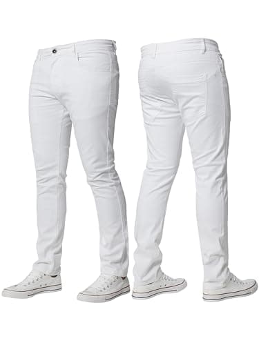 Image of BRAND KRUZE Mens Stretch Slim Fit Chino Trousers Casual Work Jeans Pants KZ104 White 32W / 30L