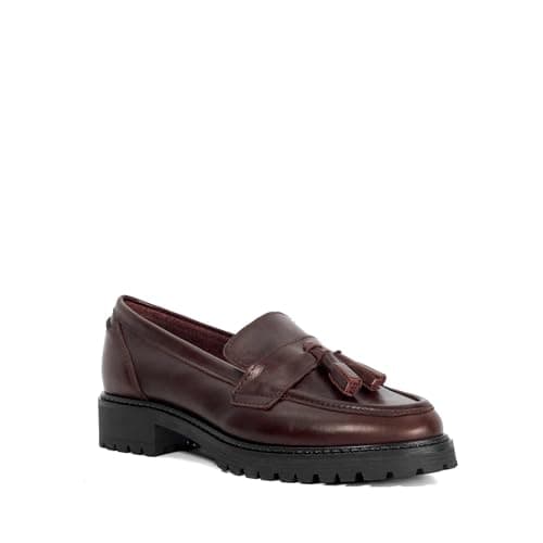 Image of Dune London Ladies Gracelyn Leather Tassel Trim Chunky Loafers Size UK 8 Burgundy
