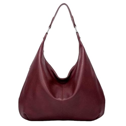 Image of SSKHE Leather Tote Bags for Women,Soft Hobo Bag,Leather Tote Bag,Shoulder Bags Women (Burgundy)
