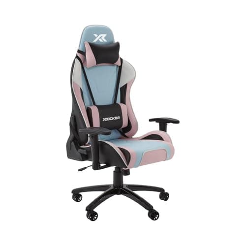 Image of X-Rocker Agility Sport High Back eSports Gaming Chair for Adults & Teens - 3D Armrests, Head & Lumbar Cushion, Height Adjustable Recliner, Wipe-Clean Faux Leather - Blue/Pink/White