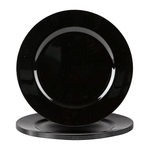 Image of Argon Tableware Metallic Charger Plates - Black - 33cm - Pack of 6 - Metallic Finish Reusable Dining Table Setting Plates for Christmas, Party Celebrations, Restaurant Decor Placemats