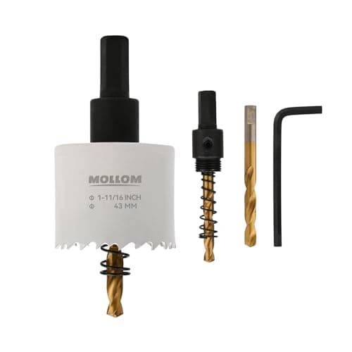 Image of Mollom (43mm | 1-11/16") HSS M42 with 8% cobalt BI-Metal Hole Saw with 2 Pilot Drill Bits & Arbor Smooth Cutting for PVC,Drywall,Wood,Plastic,Gypsum Board,Rubber