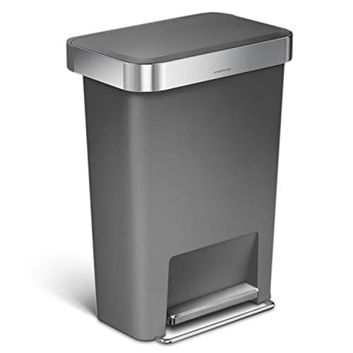 Image of simplehuman CW1386CB 45L Rectangular Pedal Bin with Liner Pocket, Silent Soft Close Lid, Strong Wide Steel Pedal, Stabiliser Bar, Internal Hinge, Grey Plastic, W 47.0cm x H 63.5cm x D 32.0cm