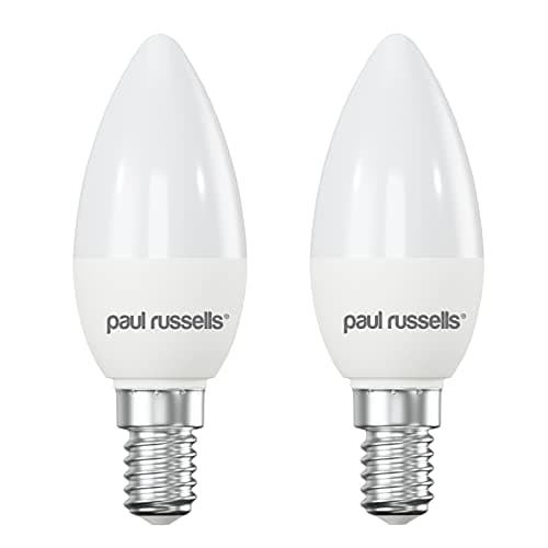Image of paul russells LED Light Small Edison Screw E14, 60watt Equivalent, 6.5W 806LM LED Bulbs, 6500K Bright Daylight, Frosted C35 SES Candle Energy Saving Non-Dimmable Chandelier Lightbulbs, 2 Pack
