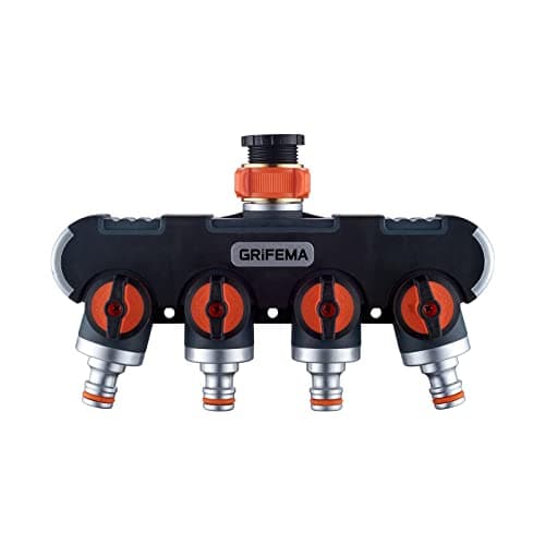 Image of GRIFEMA GE1401-4 Garden Hose Splitter 4 Way, Double Tap Distributor, 3/4" and 1/2" Tap, Orange / Black