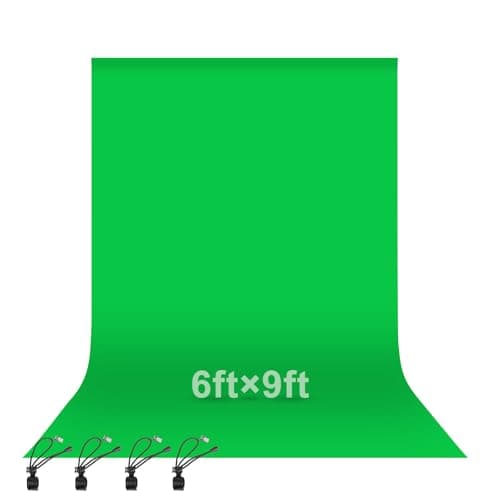 Image of EMART 1.8x2.8M/6x9ft Green Screen Background Photography Backdrop Greenscreen Muslin Collapsible Photo Background for Live Streaming, Zoom Meeting, 4 x Backdrop Clip Included