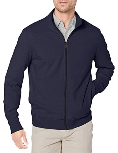 Image of Amazon Essentials Men's Lightweight French Terry Full-Zip Mock Neck Sweatshirt, Dark Navy, M
