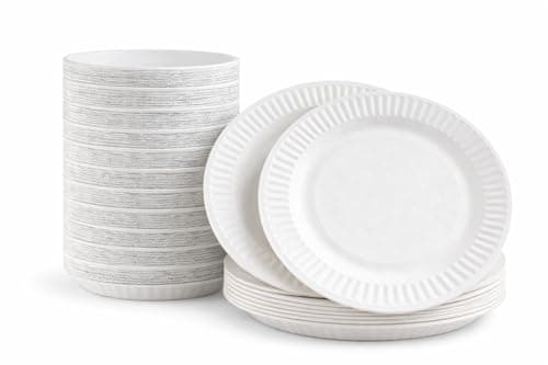 Image of 100 Pack of 9-inch Disposable Paper Plates, 18cm White Paper Plates Perfect for Everyday use, Ideal for BBQ's, Parties and Events.