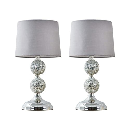 Image of MiniSun | Modern Chrome and Mosaic Glass Table Lamps with Grey Shades | Table Lamps, Home Décor & Improvement Essential | Set of 2