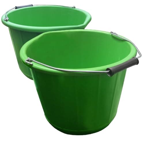Image of 2 x - Green Builders Bucket Plastic 3 Gallon 14 Litre 14L Strong Water Mixing Storage DIY UK Made