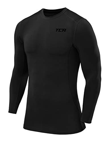 Image of TCA Men Long Sleeve Compression Shirt, Athletic Workout Sports Undershirt Base Layer Top - Black Stealth, M
