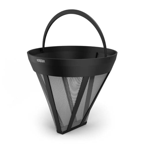 Image of Xavax Permanent Coffee Filter Size 4 (Permanent Coffee Filter Size 4 for Coffee Machine, Reusable Coffee Filter, 120 Mesh, Replaces Paper Filter Bags, Handle, Dishwasher Safe), Black
