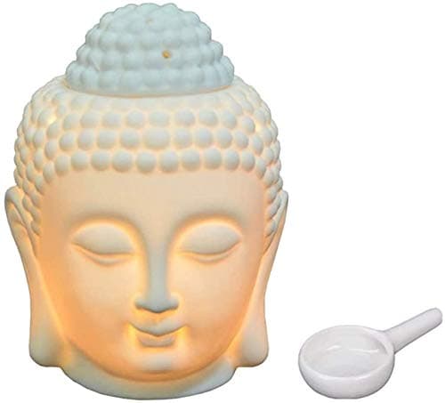 Image of EVERGD Buddha Head Wax Melt Candle Oil Burners with Tealight Spoon Essential Oil Burner Aromatherapy for Yoga Spa Home Office Decorative Gift (White, 1)