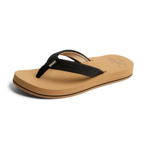 Image of Reef Women's Cushion Breeze Flip Flop Sandal, Black/Tan, 7.5 UK