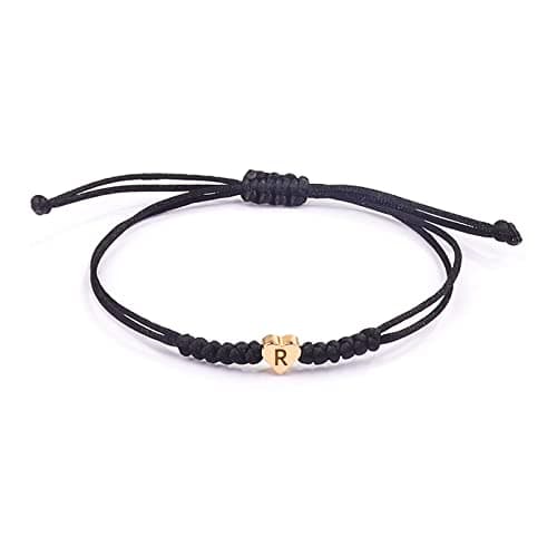 Image of Initial Bracelets for Women Men Initial R Heart Letter Charm Bracelets Handmade Adjustable Rope Bracelets for Teen Girls Boy Mom Birthday Gifts (black, R)
