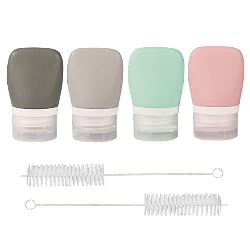 Image of TACYKIBD 4Pcs Squeeze Salad Dressing Bottles, Mini Portable Silicone Sauce Bottle, Food Storage Condiment Bottles with 2Pcs Cleaning Brush for Ketchup Dressing (1.3OZ, 38ML)