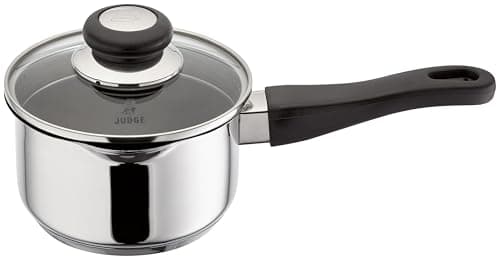 Image of Judge Vista Draining Non-Stick Saucepan 14cm, 1.0L, Silver, Shatterproof Vented Glass Lid, Induction Ready, Oven Safe