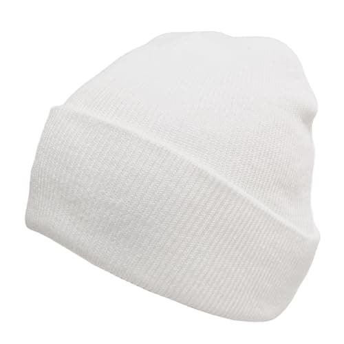 Image of Komonee Beanie Hat Plain White Soft Comfortable Casual for Men Women Warm Knitted Winter Woolly Skully Ski Headwear Stretchy Thermal Unisex Cap Perfect for Daily Wear Outdoor Sports Hiking