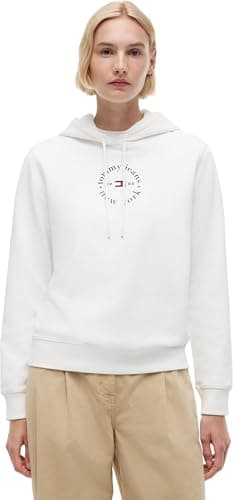 Image of Tommy Jeans Women's Tjw Reg Ess Logo 2 Hoodie Ext DW0DW22823 Pullover, White (Ecru), L