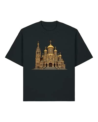 Image of Orthodox Church with Golden Domes Unisex Heavyweight Cotton T-Shirt Black X-Large