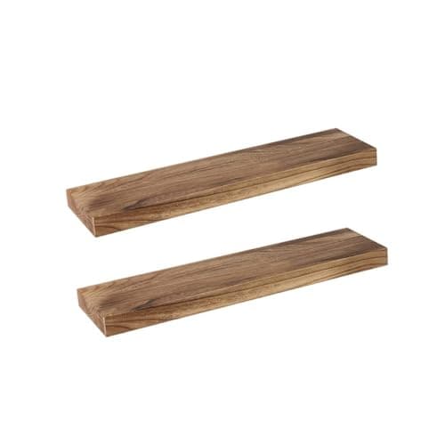 Image of Levede Floating Shelves Set of 2, Solid Paulownia Wood Wall Shelf with Heavy-Duty Steel Brackets, Rustic Natural Finish Oak Effect, Easy Installation, 10kg Capacity – for Living Room, Kitchen, Bedroom