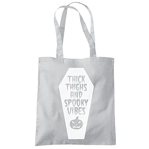 Image of Thick Thighs and Spooky Vibes Coffin - Tote Shopping Bag - Witch Halloween Party Witchcraft Hocus Pocus One size grey