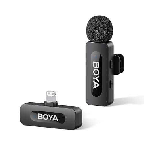Image of Boya BY-V1 Microphone Wireless for iPhone, Mini Microphone with Lightning Plug, 48KHz/16Bit, TX 9h, Noise Cancelling, USB-C Lavalier Wireless Mic, Mute Mode, 360° Clip on Lapel Mic for Video Recroding