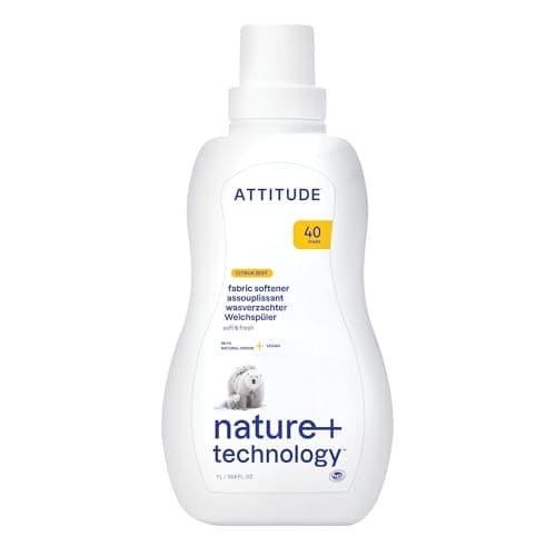 Image of ATTITUDE Liquid Fabric Softener, Plant-Based & Vegan, HE Compatible, Naturally Derived, Citrus Zest Scent, 40 Loads, 1 Liter
